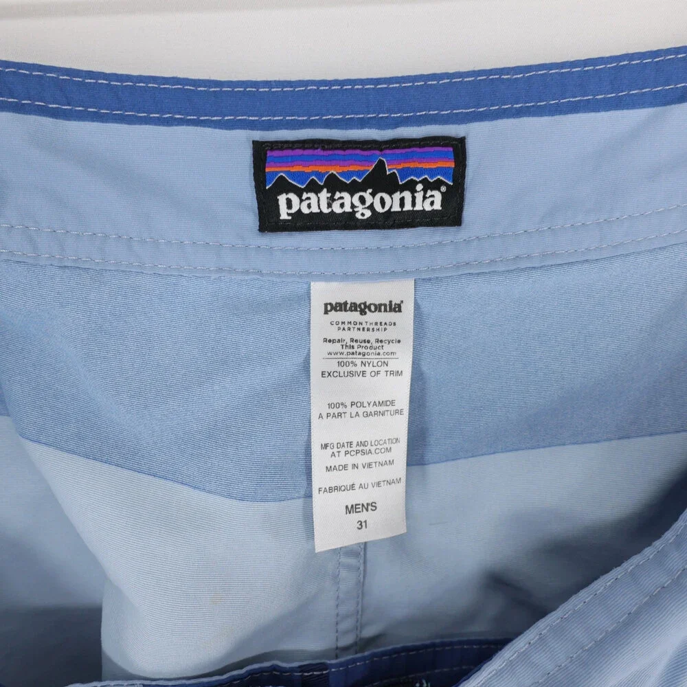 Patagonia Minimalist Wavefarer Board Shorts Mens 31 Blue Striped Swim Trunks